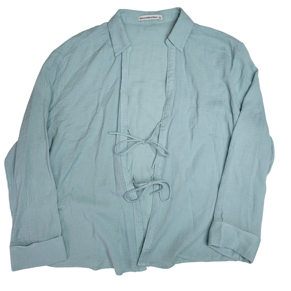 Abercrombie & Fitch Light Blue Cotton Gauze Tie Front Long Sleeve Shirt Large